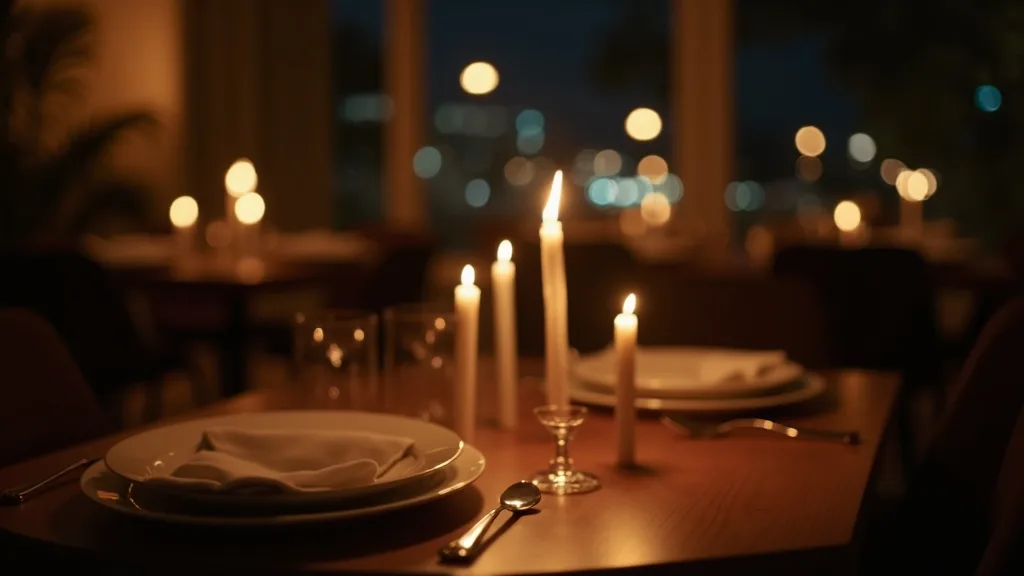 dîner aux chandelles pour deux, bougies effilées et bokeh a Nantes