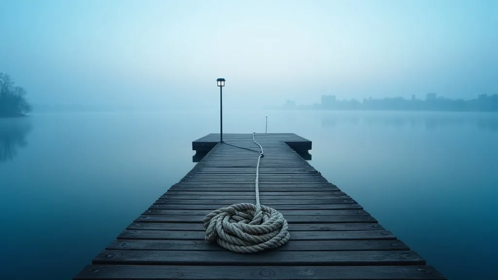 ponton en bois au-dessus d une eau calme, corde d amarrage à l aube a Nantes