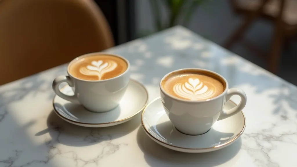 deux petits espressos côte à côte sur une table de bistrot en marbre a Nantes